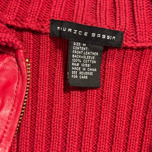 Vintage Maurice Sasson Red Leather Zip Sweater Jacket Women's Size Medium - Picture 3 of 11